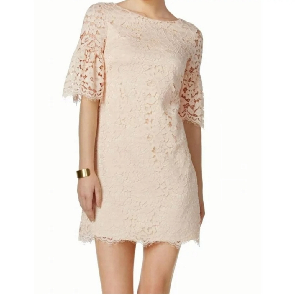 Vince Camuto Women's Pink Floral Lace Mini Shift Dress. Size: 6